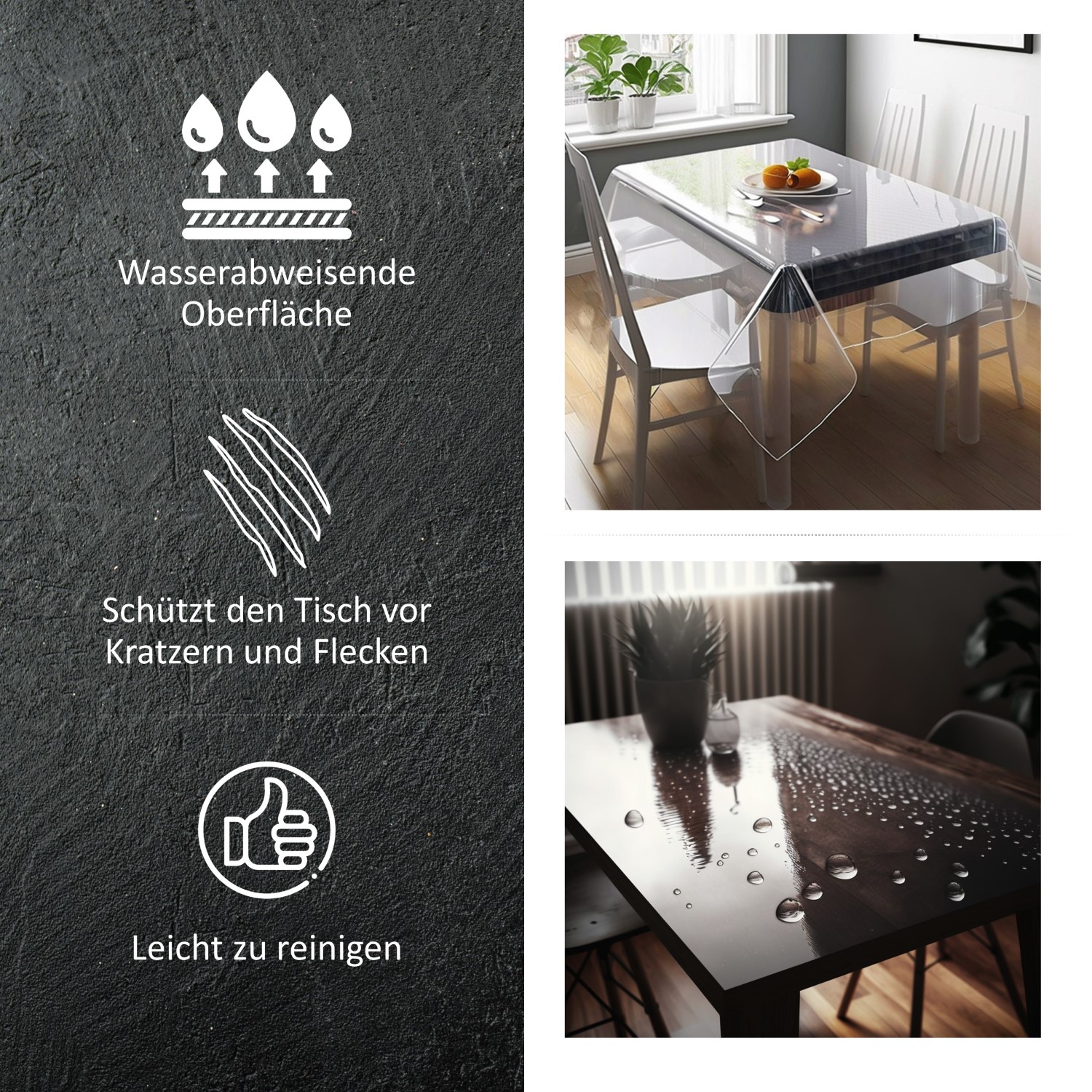 Tischfolie Tischdecke transparent durchsichtig Tischschutz-Folie PVC Plastik-Tischdecken Wasserdicht - Schützen Sie Ihren Tisch vor Kratzern und Flecken
