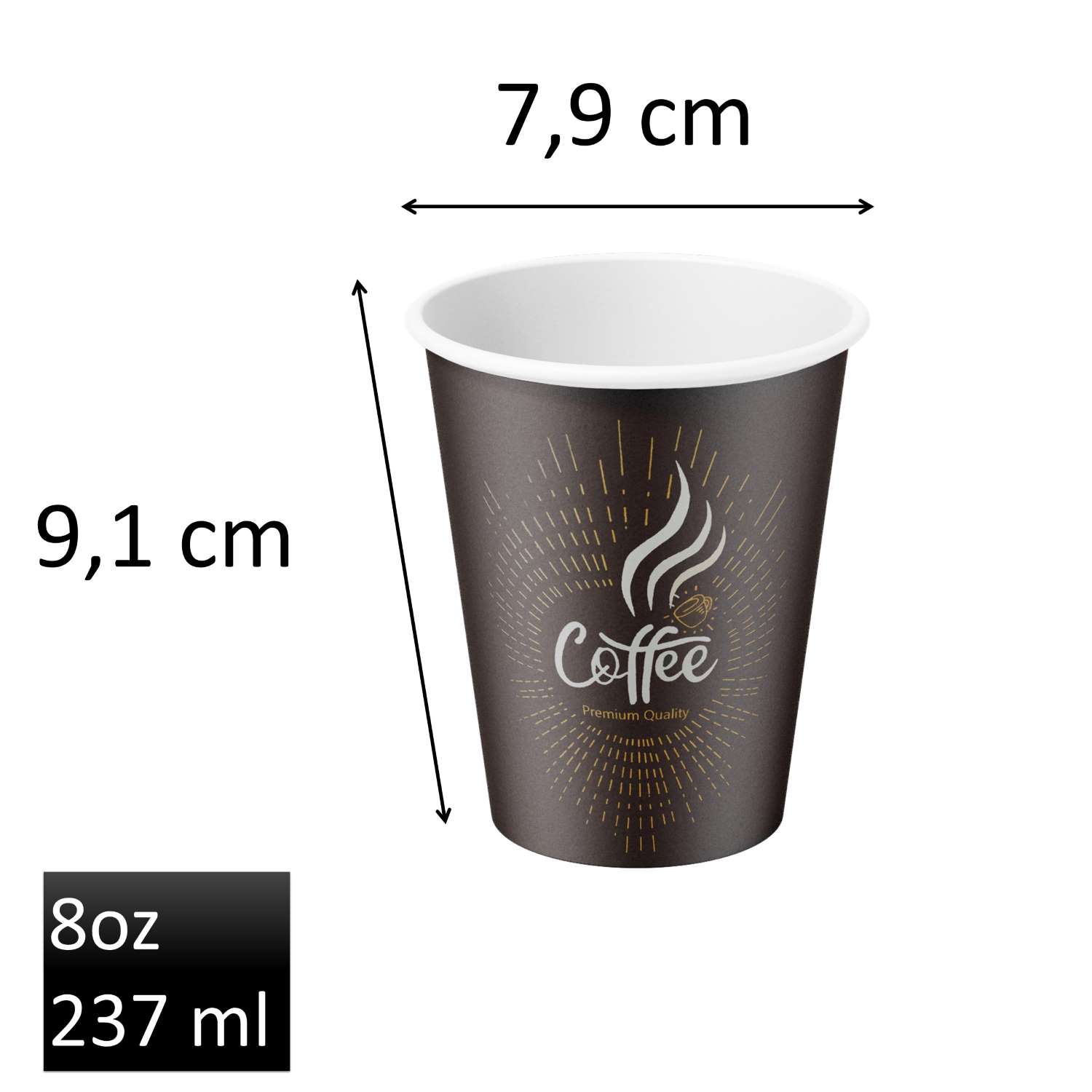 Papierbecher Kaffeebecher 2go 237ml für 200ml Getränke Pappbecher Einwegbecher (50er-Pack)