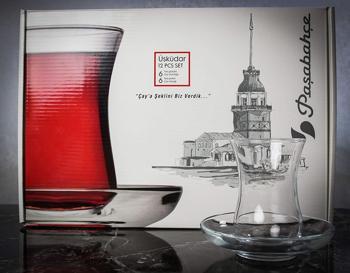 Türkische Teegläser & Untertassen Set - Pasabahce Design - 6er Set, 120 cc. 4 Unzen. Spülmaschinenfestes Türkisches Teeglas