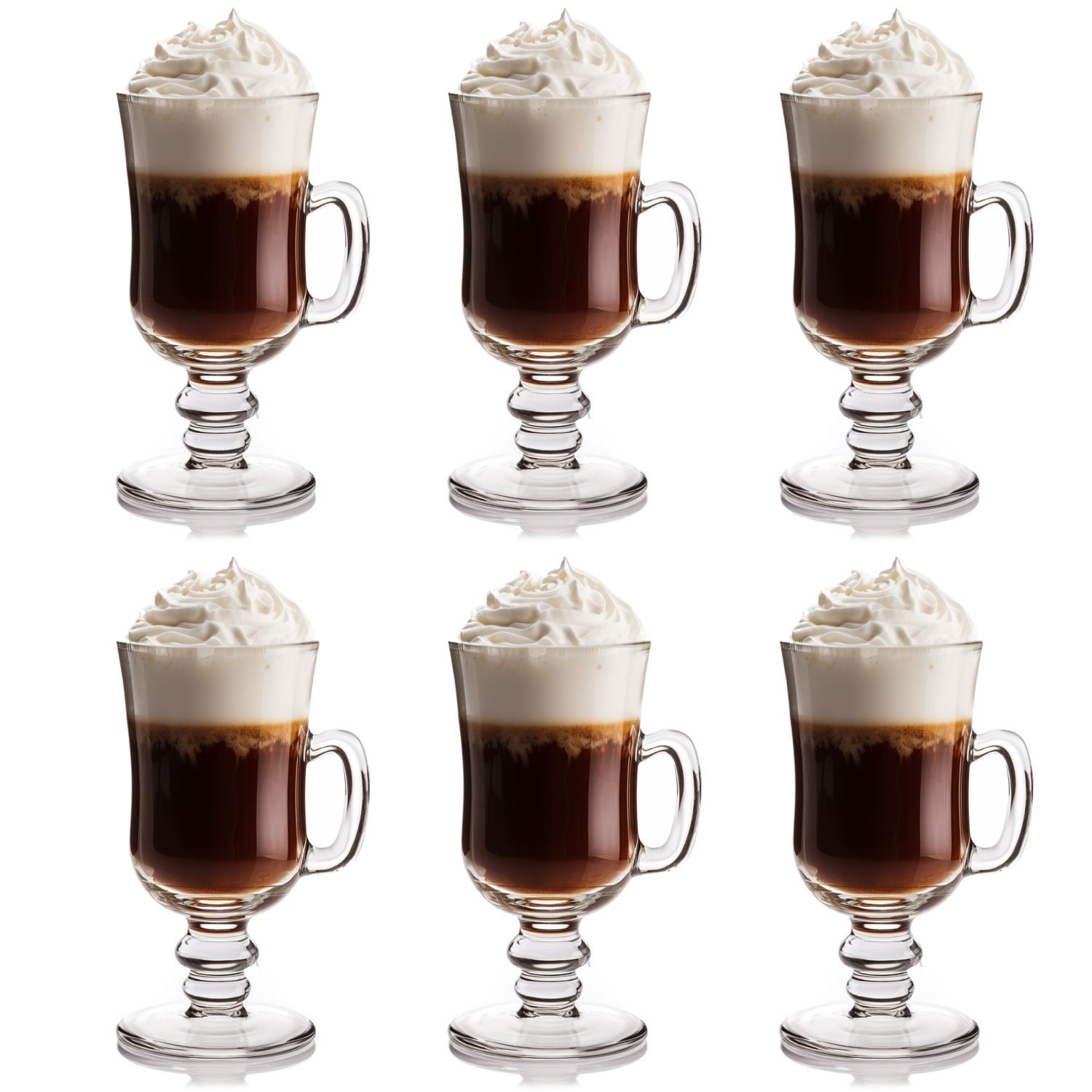 Irish Coffee Gläser mit Henkel (6er Set) - 227 ml - Ideal für Latte, Whisky, Glühwein & Heiße Schokolade