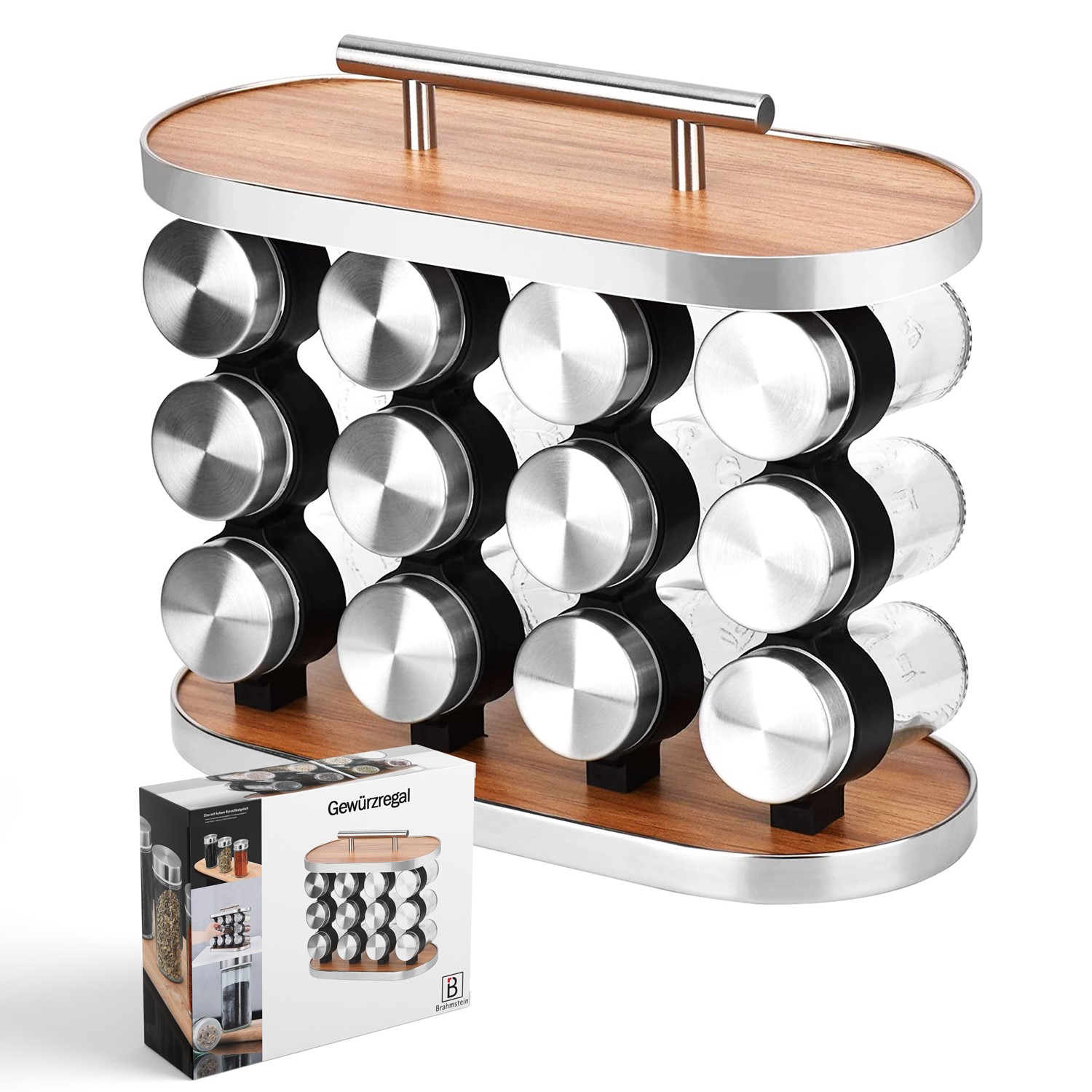 Gewürzregal Set Universal Küchen-Organizer Gewürzständer mit 12 Gewürzgläsern Gewürzaufbewahrung
