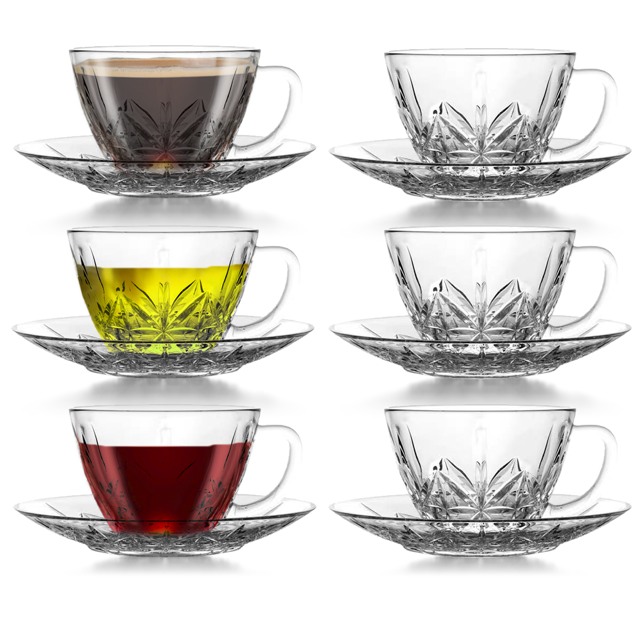 Kaffeetassen Glastassen 12er Set mit Griff für 6 Personen spülmaschinenfest Trinkgläser für Tee Schwarztee Cay Tasse Glas Trinkglas Set