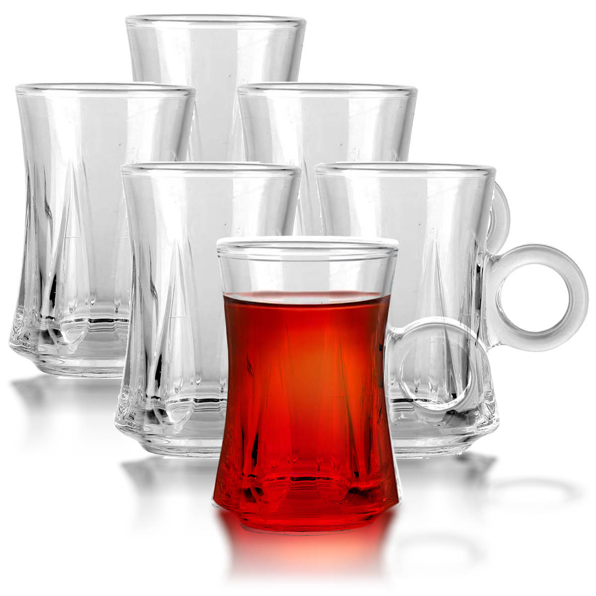 Teetassen Glastassen 6er Set mit Griff für 6 Personen spülmaschinenfest Trinkgläser für Tee Schwarztee Cay